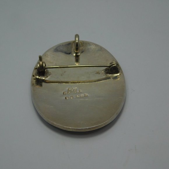 Mexican Taxco Turquoise Warrior Face Brooch/Pendant Sterling Silver - Picture 4 of 4